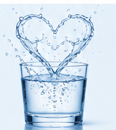 Heart-shaped water splash pouring into a glass