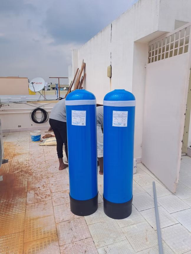 Twin-tank water treatment installation in progress